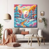 Painting by numbers: winter landscape at sunset